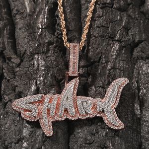 Hip Hop Shark Letters Pendant Halsbandsmycken för kvinnor Män Real Gold Plated Topbling Zircon