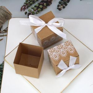Gift Wrap 10 PCS Classic Lace Bow Candy Box Wedding Party Birthday Cake Kraft Mini Chocolate Packaging Ribbon White Bo R8O3