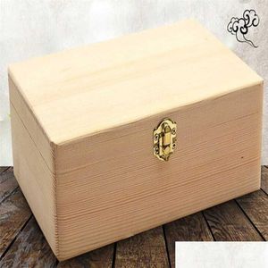 Storage Boxes Bins Home Storage Box Natural Wooden With Lid Golden Lock Postcard Organizer Handmade Craft Jewelry Case Casket Sale Dhd5Z