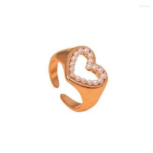 Cluster Ringe Cluster Ringe 2022 Ins Trendy Rose Gold Perlen Perlen Liebe Herz Minimalismus Offene Manschette Finger Koreanische Mode Frauen Party Dhzqh