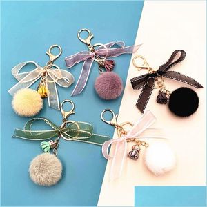 Keychains Lanyards Soft Pom Fluffy Plush Charm Ball Tassel Keychains Colorf Faux Fur Keychain for Women Drop Delivery 2022 Fashion Dhegk