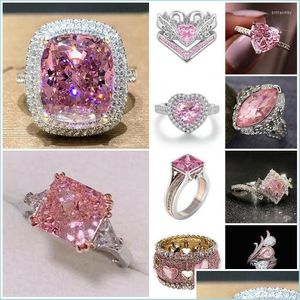 An￩is de casamento an￩is de casamento moda moda grande anel de pedra rosa charme j￳ias femininas czs promessas de noivado de damas acess￳rios Gifts z4k146 dhcrf