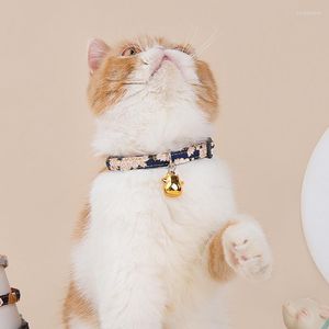 Dog Collars Cute Flower Print Pet Fashion Cat Accessories PU Leather Necklace Lucky Bells Collar With Bell Supplies