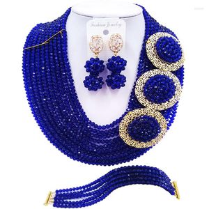 Set di orecchini per collana ACZUV Royal Blue African Beads Matrimonio nigeriano 10C-3PH009