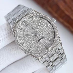 Macchina automatica da uomo a foro pieno 41mm diamante intarsiata in acciaio bracciale in acciaio business watch montre de luxe