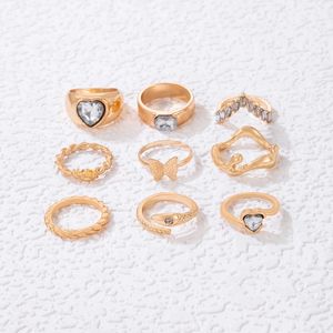 2022 Luxus Perle Stein Gold Farbe Schmetterling Ring Sets für Frauen Charme Schlange Herz Hochzeit Schmuck Anillo teile/sätze
