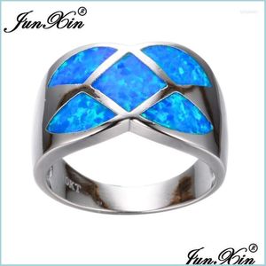 Bröllopsringar bröllopsringar enkla kvinnor geometriska ring blå eld opal mode vitguld fylld smycken vintage för kvinnorwedding br dhoas