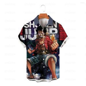 Camisas casuais masculinas de verão de alta qualidade Street Menção de manga curta masculina Anime Anime One Piece Luffy Zoro Print Top Hawaiian Style