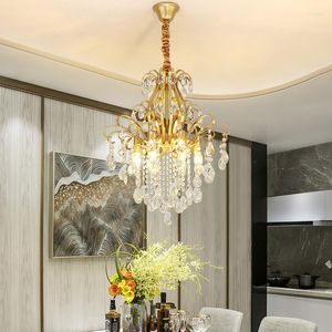 Chandeliers American Light Luxury Crystal Chandelier French Restaurant Pendant Ceiling Lamp Staircase Corridor Bedroom Hanging Fixture