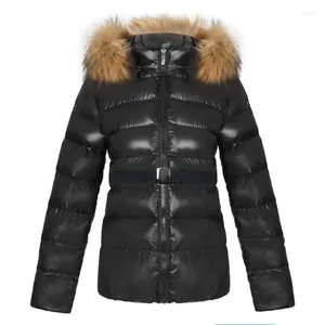 Women's Down 2022 Eiderdown Cotton-Padded Clothes Winter Raccoon päls krage korea mode kvinnor smala och korta.