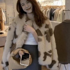 Women's Fur 2022 Luxury Faux Coat Women Winter Fashion Leopard Print Outerwear Warm Long Sleeve Loose Jacket Casual Clothing U44