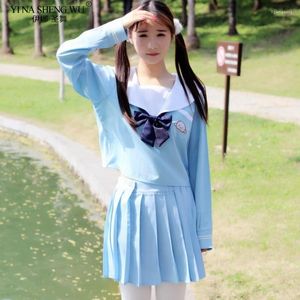 Roupas Defina as roupas rosa de uniformes azuis rosa Top Skirt Anime Sailor Suit de traje japonês da High School Mulheres Coreias Estudantes Cosplay Costumes