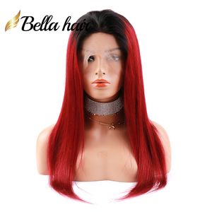 Peruca de renda cheia peruca de cabelo humano com raiz escura 1b/rosa #99J Purgondy vinho roxo Red Grey Cinzento e sedoso perucas transparentes retas 12-24 polegadas Bellahair Quality 11a