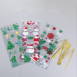 Christmas Decorations 50/100pcs Candy&Cookies Santa Gift Bag Cellophane Packing Wrapper For Bake Biscuit Self-Adhesive Packaging Bags