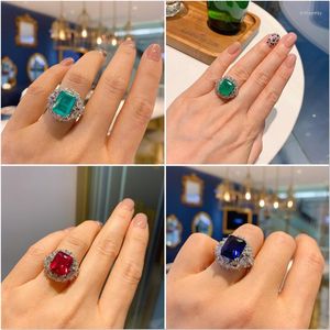 Wedding Rings Fashion Retro 10 12mm Paraiba Ruby Emerald Adjustable Opening Engagement Ring Luxury Designer Jewelry For Party Friends Gift