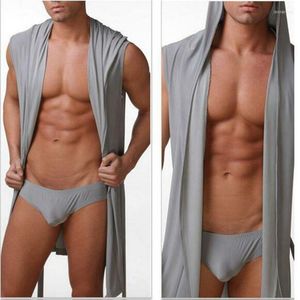 Indumenti da notte da uomo 4 pezzi / lotto Abiti da uomo Comodi accappatoi casuali senza maniche in viscosa Abito con cappuccio sexy Homewear Abiti da salotto da uomo