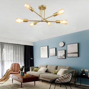 Lampadari Lampadario nordico Illuminazione a soffitto a LED Asta multipla in ferro battuto oro per arredamento soggiorno Lustro