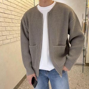 Męskie swetry męskie płaszcz Kurtka długi rękaw stały kolor zamek zamek kieszeń grubość ciepła luźna jesienna dzianina sweter w stylu vintage