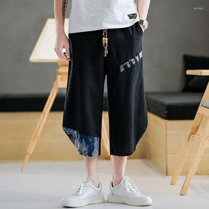 Calças masculinas 2022 Men's Summer Chinês estilo linho de algodão super grande 7 pontos de largura de perna de largura costura casual