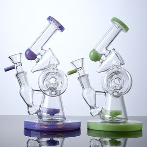 Slitted Donut Hookahs Double Recycler Milk Green Purple Glass Bong Sidecar Dab Rigs Oil Rig Perc Percolator With Bowl XL320