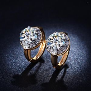 Creolen Hainon Mode Große Runde Weiß Zirkon Ohrring Gold Farbe Gefüllt Vintage Verlobung Dame Schmuck Für Hochzeit