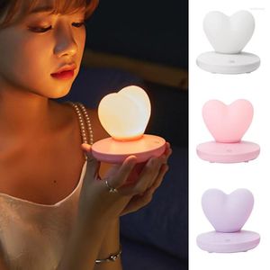 Luzes noturnas Decoração de casa USB Recarregável Touch Light Touch Dimmable Heart Shaped Bedroom Gift