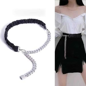 Belts Fashion Women Punk Elastic Belt Thick Chain PU Splicing Lock Buckle Matching Dress Coat Suit Designer Brand Decorative Strap T221028