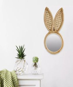 Wallmounted Rattan ręcznie robiony dekoracyjny królicze ucha uszy makijaż lustra wiszące okrągłe dekoracja kompaktowa ściana6499282