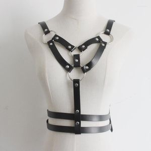 Bälten sexig harajuku goth gatter läder sele bondage punk mode topp bröst bh parti axel remmar hallowee rave midja