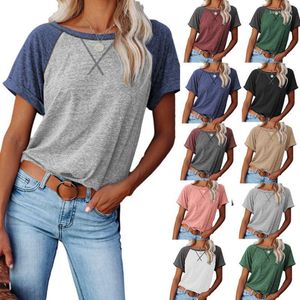 T-shirt da donna T-shirt da donna Primavera ed estate Set a maniche corte Girocollo Abbinamento colori Casual Top allentato Donna