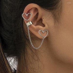 Orecchini posteriori Polsino auricolare con catena a cuore geometrico semplice per regalo di festa di compleanno per ragazze Clip lunga in osso con nappa