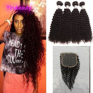 Kinky Curly 4 Bundles With 5X5 Lace Closure Peruvian Indian Malaysian Brazilian 100% Human Hair Yirubeauty Natural Color 5 PCS