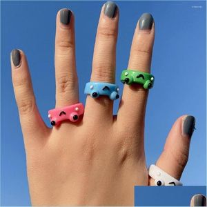 Ringos de cluster Ringos de cluster CosysAil Cara de r￣ de r￣ Ring Anel acr￭lico para menina feminina y2k Simple animal est￩tico J￳ias