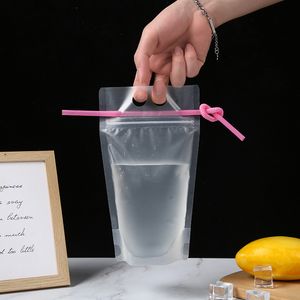 Sacchetti per bevande da 17 once Borse smerigliate Cerniera trasparente Stand-up Portaborse in plastica richiudibile a prova di calore con cannuccia DH874