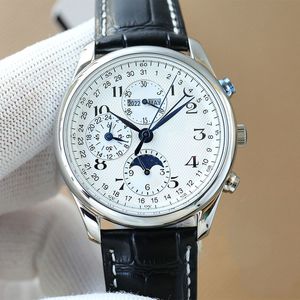 Herrenuhr, vollautomatische mechanische Uhren für Herren, modische Armbanduhren, Business-Armbanduhr, Lederarmband, Montre De Luxe, 40 mm, Mondphase