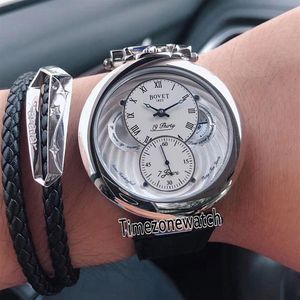 Ny Bovet Thirty Fleurier Power Reserve Automatic Mens Watch Steel Case Silver Vit Dial Roman Markers Black Leather TimezoneWatch E270C