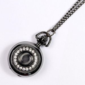 Pocket Watches Style Diamond Dazzle Black Jewelry Watch Retro Necklace Mini Women Ladies Quartz