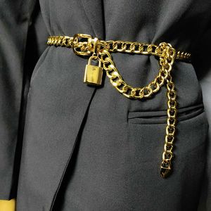 Belts Gothic Gold Chain Belts For Women Waist Cuban Punk Silver Metal Corset Belt Long Dress Waistband Lock Cloth Accessory T221028 party