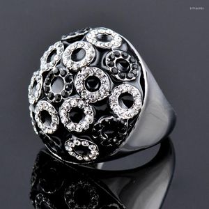 Anéis de casamento Kioozol Luxuja preta cor prata lótus esmalte micro incrustante CZ anel de ouro branco para mulheres jóias vintage zd1 xs2