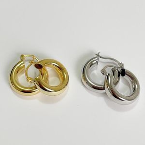 Hoop￶rh￤ngen Autentisk 925 Sterling Silver Heavy Industry Glossy Round Tunnel Earring Geometric Huggie Buckle C-C704