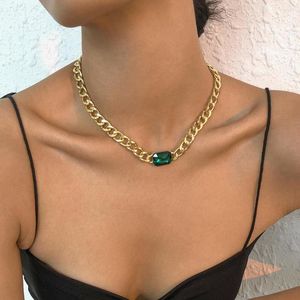 Choker Cool Punk Big Necklace For Women Twist Gold Green Crystal Stone Chunky Thick Lock Chain Party Jewelry
