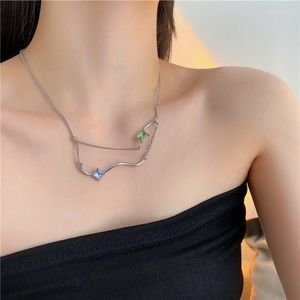 CHOKER LOVOACC Минималистский голубой зеленый квадратный кафету Ожерелье Чокерс для женщин, дамы серебряный цвет тонкие цепные аксессуары