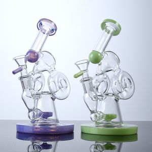 Doppelte Recycler-Wasserpfeifen, geschlitzter Donut-Perc-Glasbong, 14-mm-Gelenkbongs, Beiwagen, Milchgrün, Lila, Öl-Dab-Rigs mit Schüssel XL320