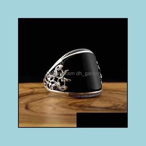 Кластерные кольца кластерные кольца Исламское кольцо для мужчин 2022 г. Тренд черный CZ Stone Sier Lated Vintage Религиозные турецкие мечи мужской металл J DHQ63