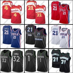 Joel 21 Embiid Jersey Karl-Anthony 32 Cidades Anthony 1 Edwards Kevin Basketball Jerseys Garnett Spud 4 Webb mens Size S-2XL