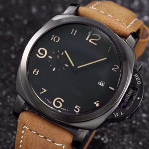 Men's top luxury brand quartz watch simple fashion black stainless steel case leather watches