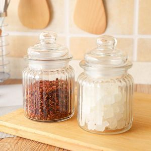 Storage Bottles Kitchen Glass Sealed Moisture-proof Jar Vertical Striped Seasoning Non-slip Wear-resistant Tea Jam Jars
