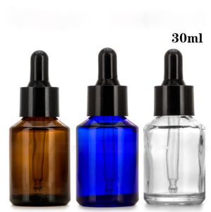 Bottiglie cosmetiche per olio essenziale verde blu ambra trasparente all'ingrosso Contenitore in vetro a spalla obliqua da 30 ml con coperchio nero