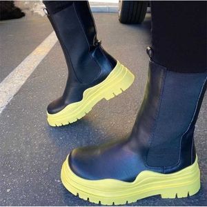 Retail 2022 Women Designer Medium PU Boots New Thick Soled Warm Elastic Shoes Round Head Leisure Platform Boots