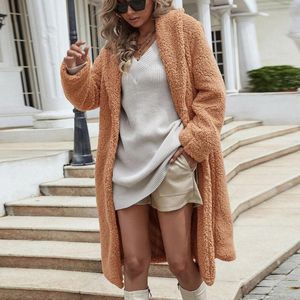 Women's Fur 2022 Winter Fashion Mid-Length Knee-Length Coat Solid Color Women's Plush Casual Loose Plus Velvet Thick Warm